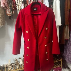 Elegant Red Double-Breasted Women's Coat